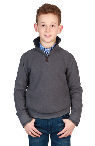 Boys Charcoal Grey Ribbed Quarter-Zip Sweater