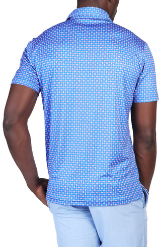 Admiral Blue Geo Squares Performance Polo