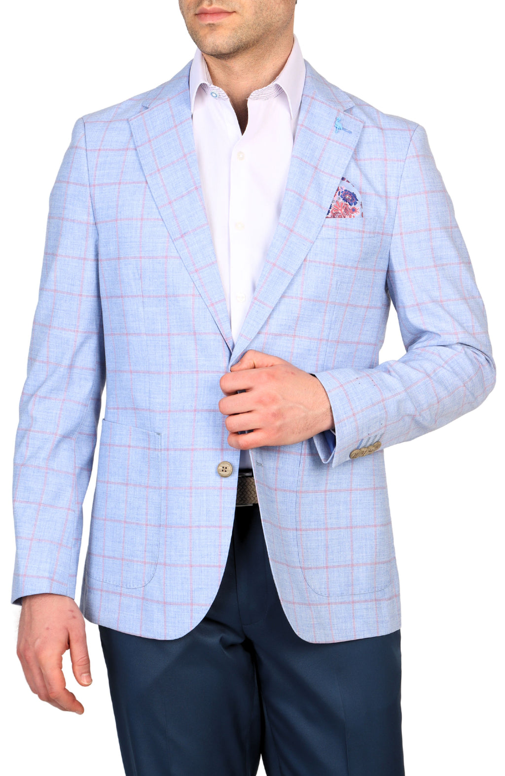 Charcoal Grey and Blue Pattern Plaid Blazer - Windowpane Sport Coat main image 1