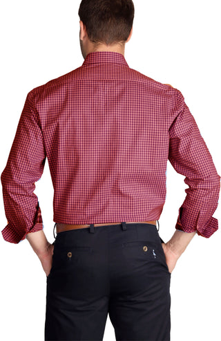 Coral Gingham Cotton Stretch Long Sleeve Shirt