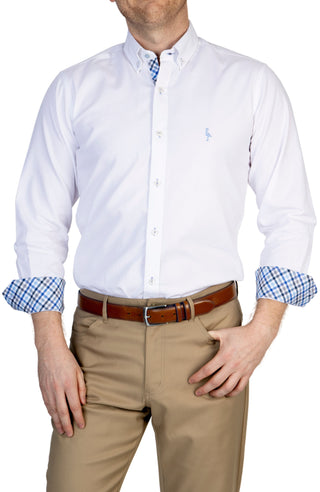White Solid Pinpoint Cotton Stretch Long Sleeve Shirt