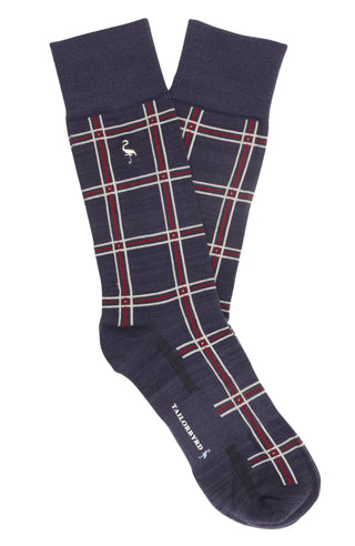 Navy Plaid Dress Socks