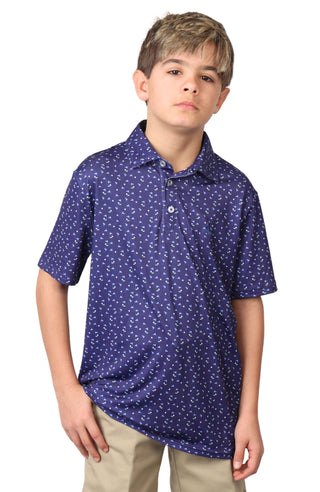 Boys Navy Golf Pin Performance Polo