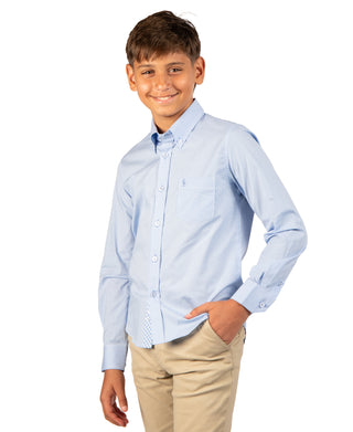 Boys Signature Micro Gingham Long Sleeve Shirt