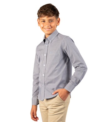 Boys Signature Micro Gingham Long Sleeve Shirt