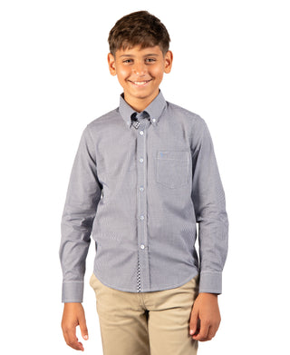 Boys Signature Micro Gingham Long Sleeve Shirt