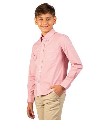 Boys Signature Micro Gingham Long Sleeve Shirt