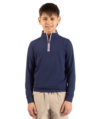 Boys Micro Grid Textured Performance Quarter Zip