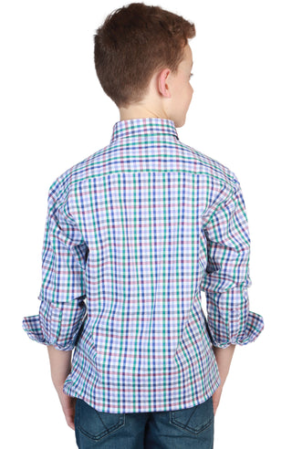 Boys Multi Gingham Long Sleeve Cotton Stretch Shirt