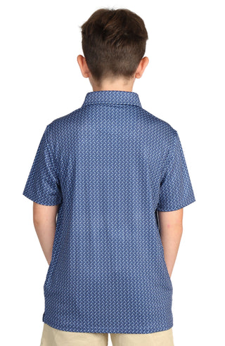 Boys Navy Golf Tee Print Performance Polo