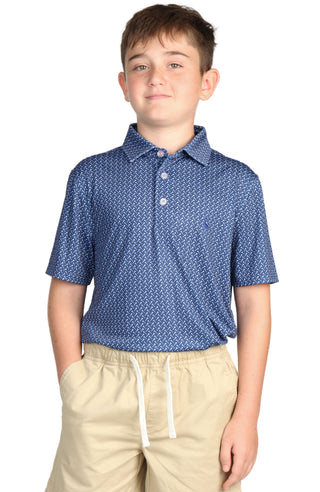 Boys Navy Golf Tee Print Performance Polo