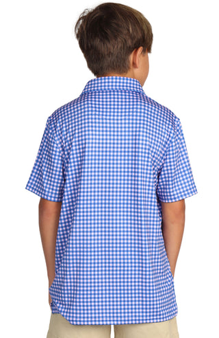 Boys Blue Gingham Print Performance Polo