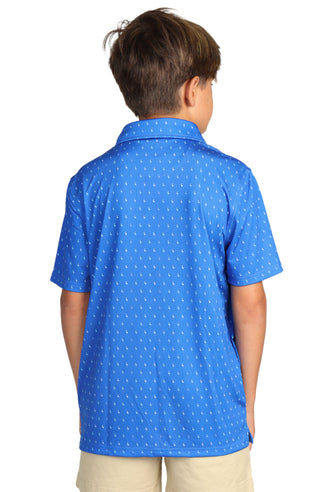 Boys Royal Blue Byrd Print Performance Polo