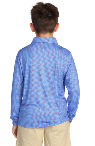 Boys Blue Tee Print Long Sleeve Performance Polo