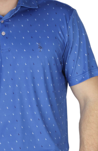 Blue Mini Byrd Print Performance Polo