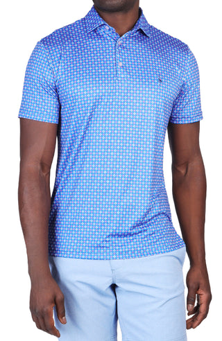 Admiral Blue Geo Squares Performance Polo