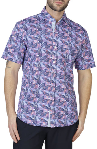 Purple Tropical Knit Short Sleeve Getaway Shirt