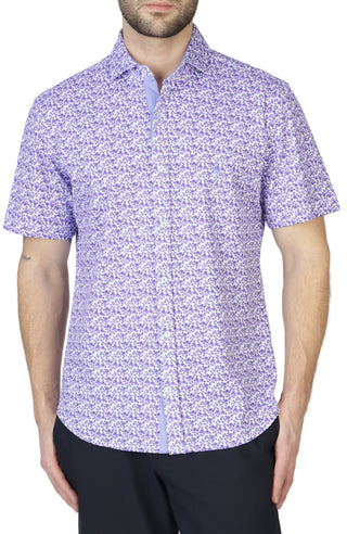 Purple Retro Floral Knit Short Sleeve Getaway Shirt