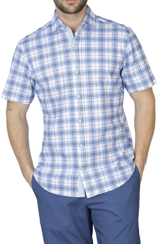 Blue & Green Windowpane Knit Short Sleeve Getaway Shirt
