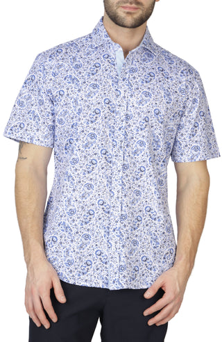 Blue Floral Paisley Knit Short Sleeve Getaway Shirt