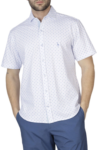 White Geo Floral Knit Short Sleeve Getaway Shirt