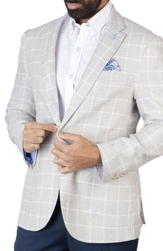 Soft Grey Windowpane Textured Sport Coat