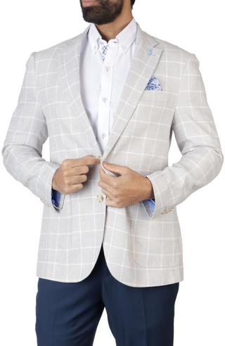 Soft Grey Windowpane Textured Sport Coat
