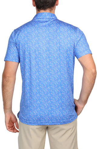 Blue Abstract Floral Performance Polo