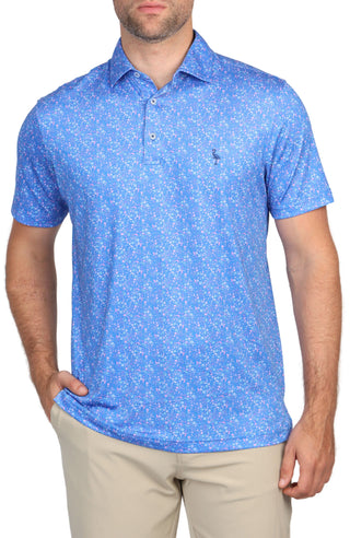 Blue Abstract Floral Performance Polo