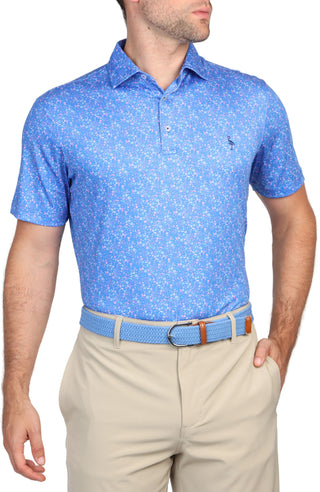 Blue Abstract Floral Performance Polo