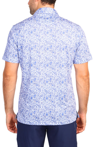 Blue Floral Print Performance Polo