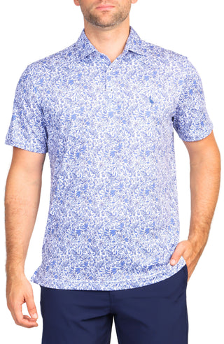 Blue Floral Print Performance Polo