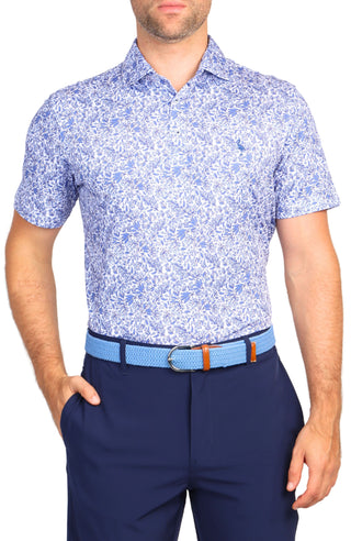 Blue Floral Print Performance Polo