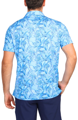 Tropical Leaves Print Performance Polo