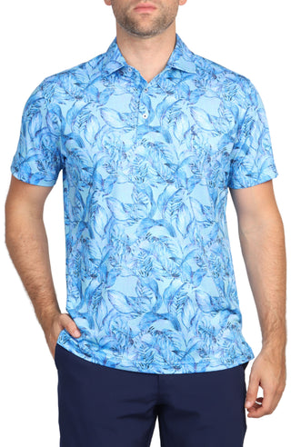 Tropical Leaves Print Performance Polo