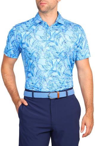 Tropical Leaves Print Performance Polo