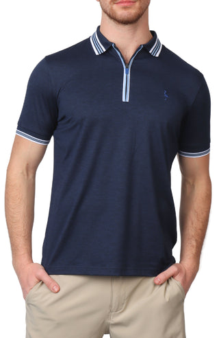 Striped Collar Mesh Performance Polo