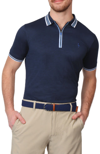 Striped Collar Mesh Performance Polo