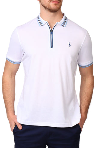 Striped Collar Mesh Performance Polo