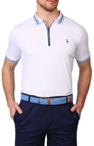 Striped Collar Mesh Performance Polo