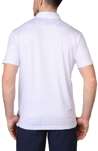 White Four Square Print Performance Polo