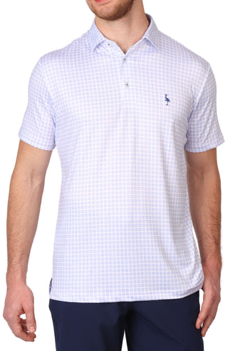 White Four Square Print Performance Polo