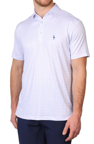 White Four Square Print Performance Polo