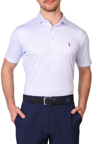 White Four Square Print Performance Polo