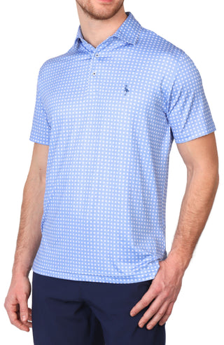 Blue Diamond Floret Print Performance Polo