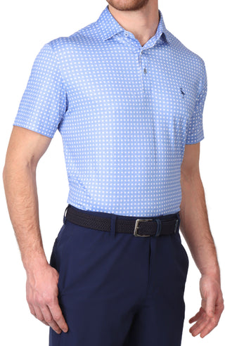 Blue Diamond Floret Print Performance Polo