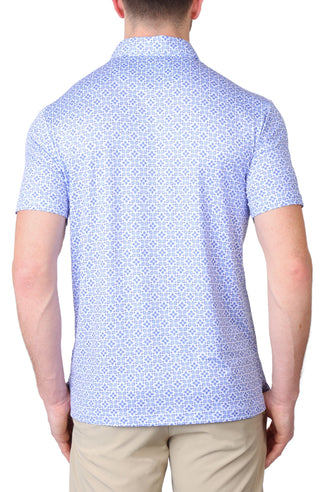 Blue Floral Tile Performance Polo