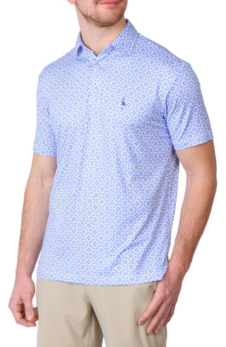 Blue Floral Tile Performance Polo