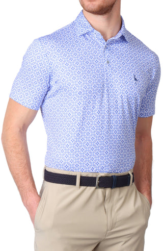 Blue Floral Tile Performance Polo