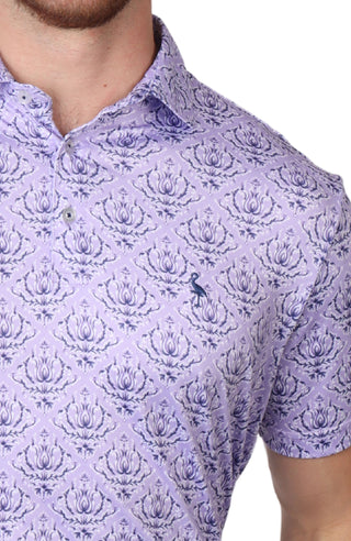 Lilac Damask Print Performance Polo